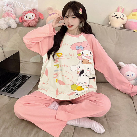 Kuromi Inspired Pure Cotton Long Sleeve Lounge Set for Men and Women Cartoon Spring Autumn Basewear