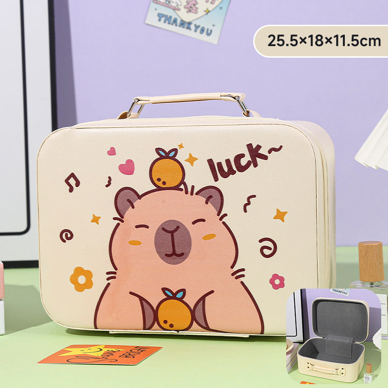Cartoon Kids Cute Cosmetic Bag Sanrio Travel Portable Large Capacity Mirror Cosmetic Case Cosmetic Storage Box