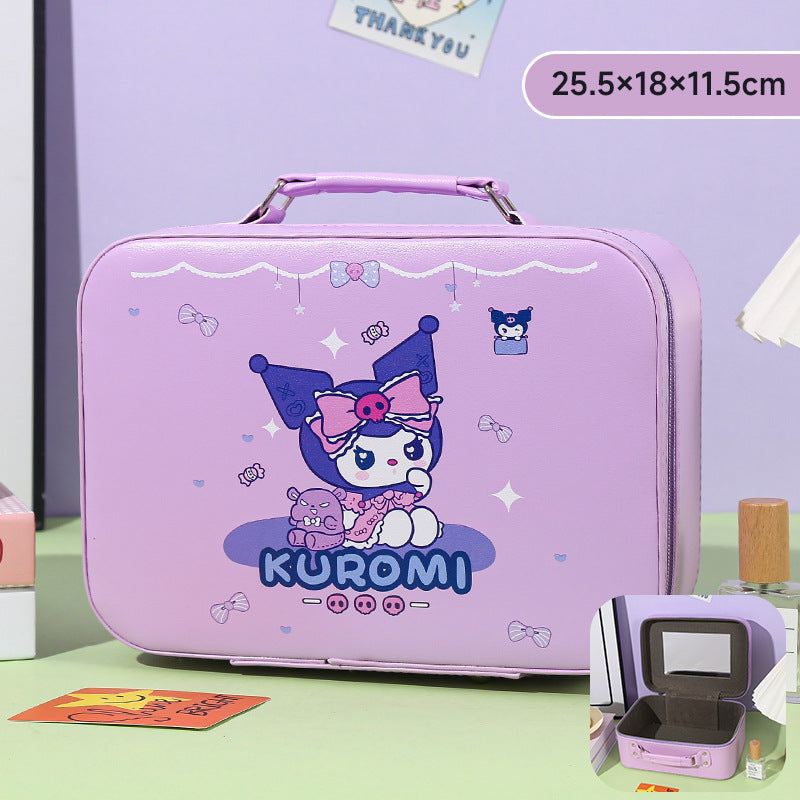 Cartoon Kids Cute Cosmetic Bag Sanrio Travel Portable Large Capacity Mirror Cosmetic Case Cosmetic Storage Box