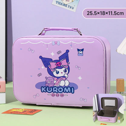 Cartoon Kids Cute Cosmetic Bag Sanrio Travel Portable Large Capacity Mirror Cosmetic Case Cosmetic Storage Box