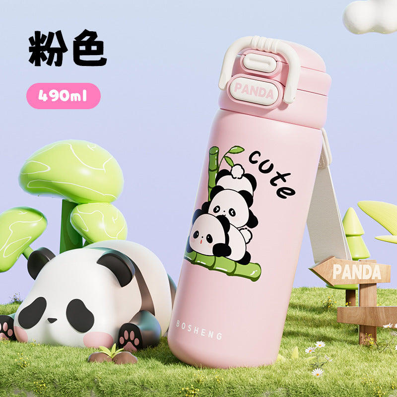 2025 New Panda Children's Thermos Mug 316 Stainless Steel Girls' High-Value Water Cup Double Drinking Cup Students