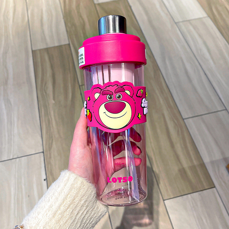 Sanrio Cartoon Plastic Water Cup with Straw – Trendy Fruit Tea Design, Large Capacity Sports Cup