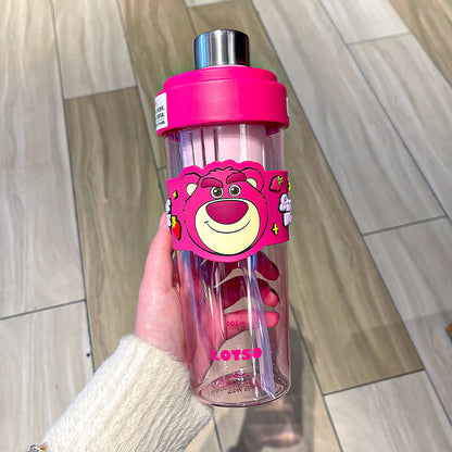 Sanrio Cartoon Plastic Water Cup with Straw – Trendy Fruit Tea Design, Large Capacity Sports Cup