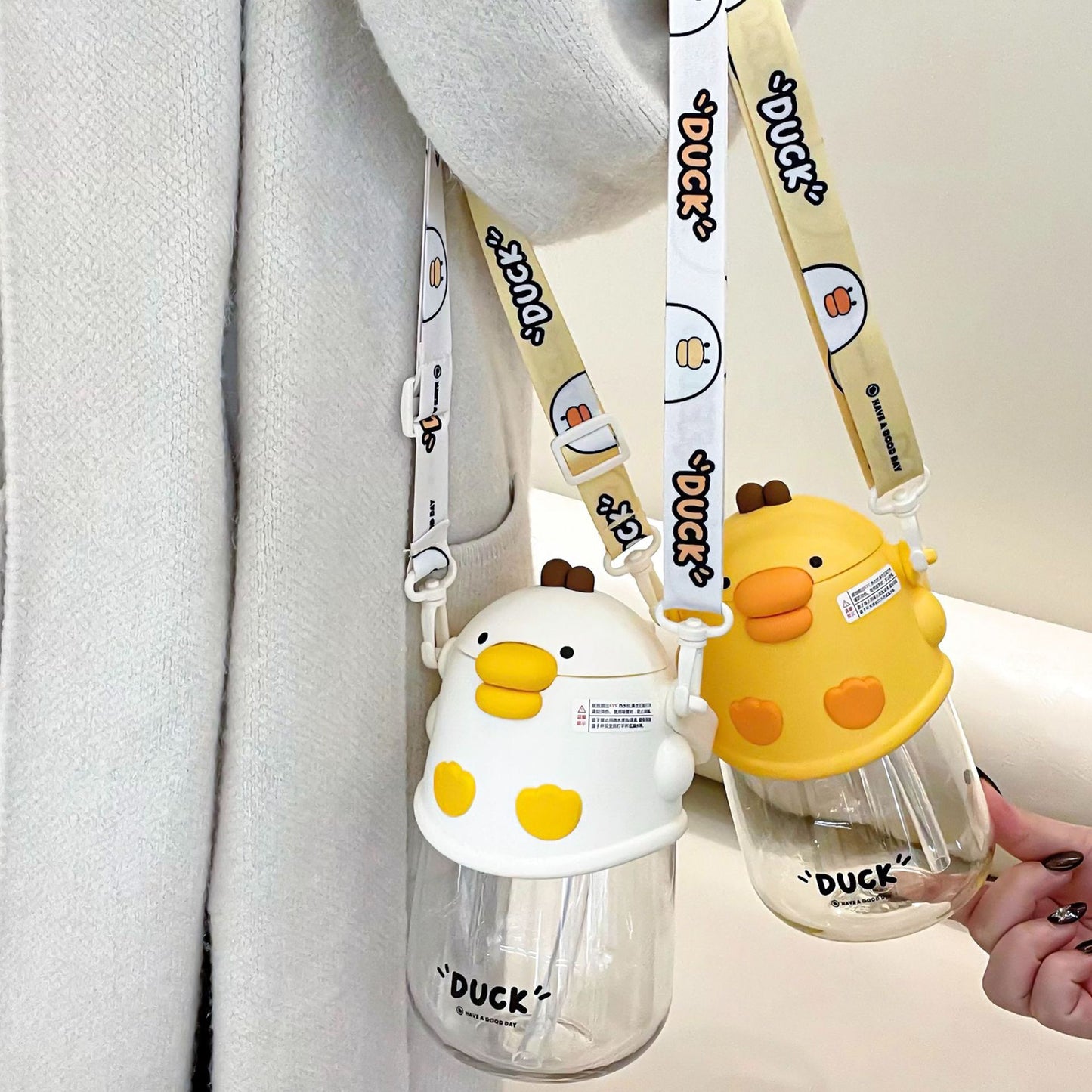 Cute Dudu Duck Plastic Cup – Silicone Spout Large Capacity Kids Water Cup with Handle