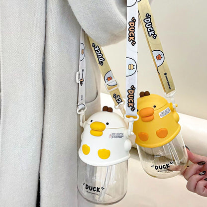 Cute Dudu Duck Plastic Cup – Silicone Spout Large Capacity Kids Water Cup with Handle