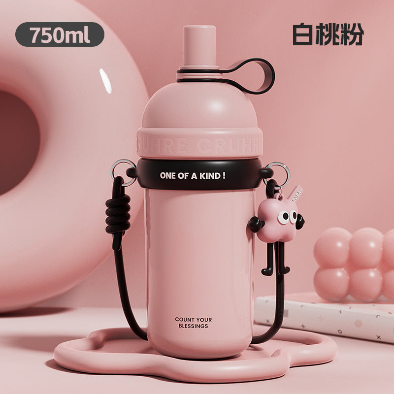 Large capacity thermos mug straw outdoor portable sports thermos mug gradient simple drinking cup cloud drinking kettle
