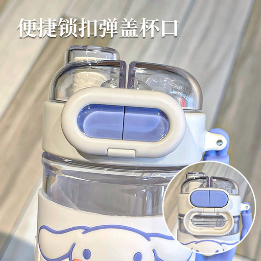 Sanrio Licensed Plastic Drinking Cup – Cute Cartoon Portable Double-Drink Straw Cup for Girls