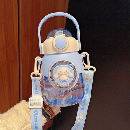 Space Capsule Girls Plastic Cup – Large Capacity Cartoon Straw Cup with Crossbody Strap