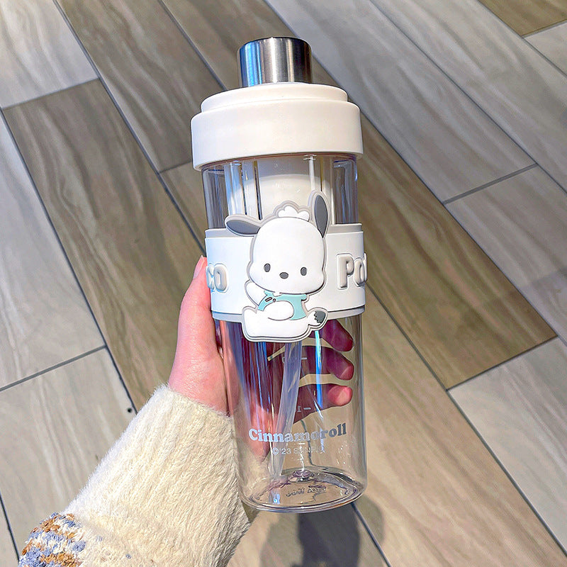 Sanrio Cartoon Plastic Water Cup with Straw – Trendy Fruit Tea Design, Large Capacity Sports Cup