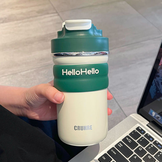 Minimalist Letter Thermos Mug – Contrasting Color Double-Drink Straw Cup for Student Sports