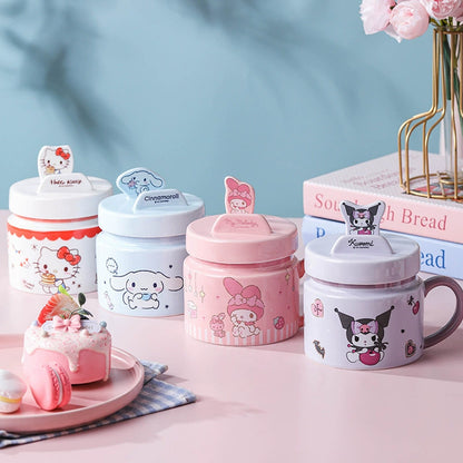 Sanrio Hello Kitty Phone Holder Cup – Cute Cartoon Kuromi Ceramic Mug with Lid & Handle