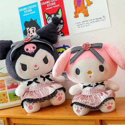Sanrio Kuromi & My Melody Camellia Plush Pillow – Cute Japanese Kawaii Doll Gift