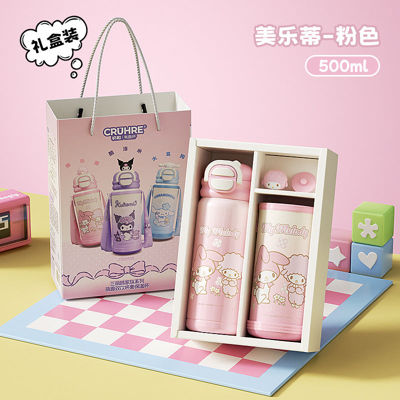 Sanrio family series student children's thermos cup 316 stainless steel portable cup cover drinking cup double drink gift box