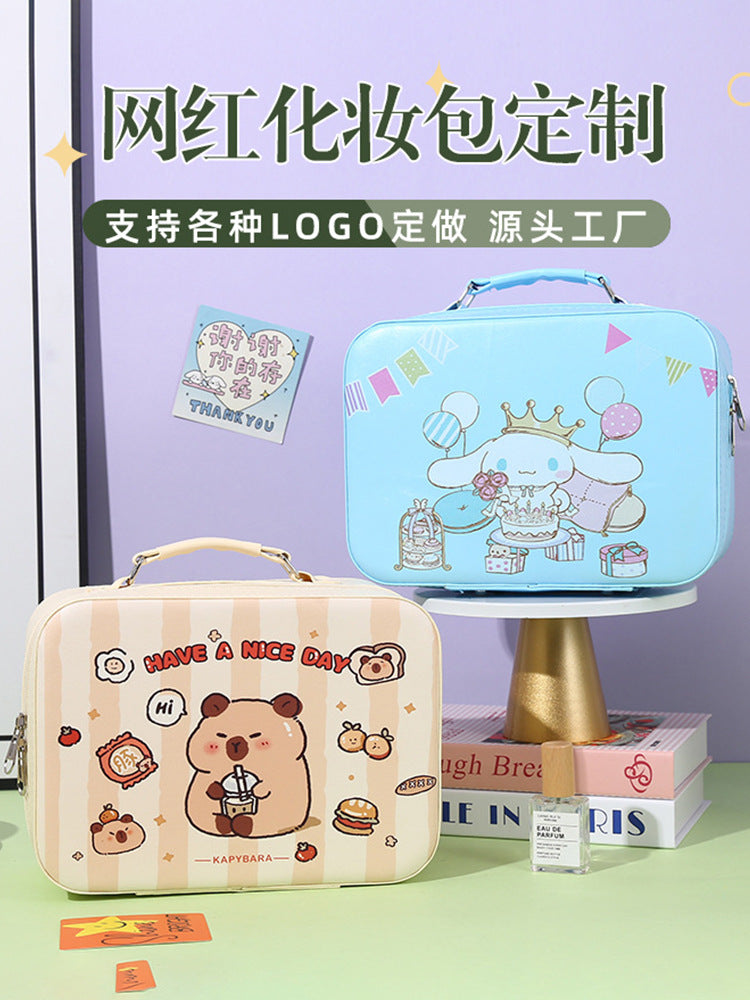 Cartoon Kids Cute Cosmetic Bag Sanrio Travel Portable Large Capacity Mirror Cosmetic Case Cosmetic Storage Box