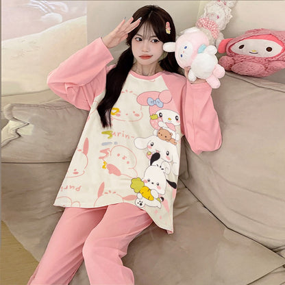 Kuromi Inspired Pure Cotton Long Sleeve Lounge Set for Men and Women Cartoon Spring Autumn Basewear