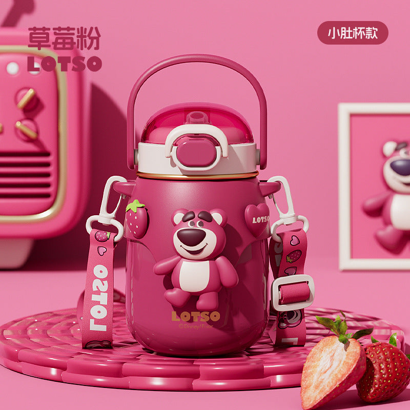 Strawberry Bear Thermos Cup 316 – Large Capacity Doll Design Student Portable Drinking Cup