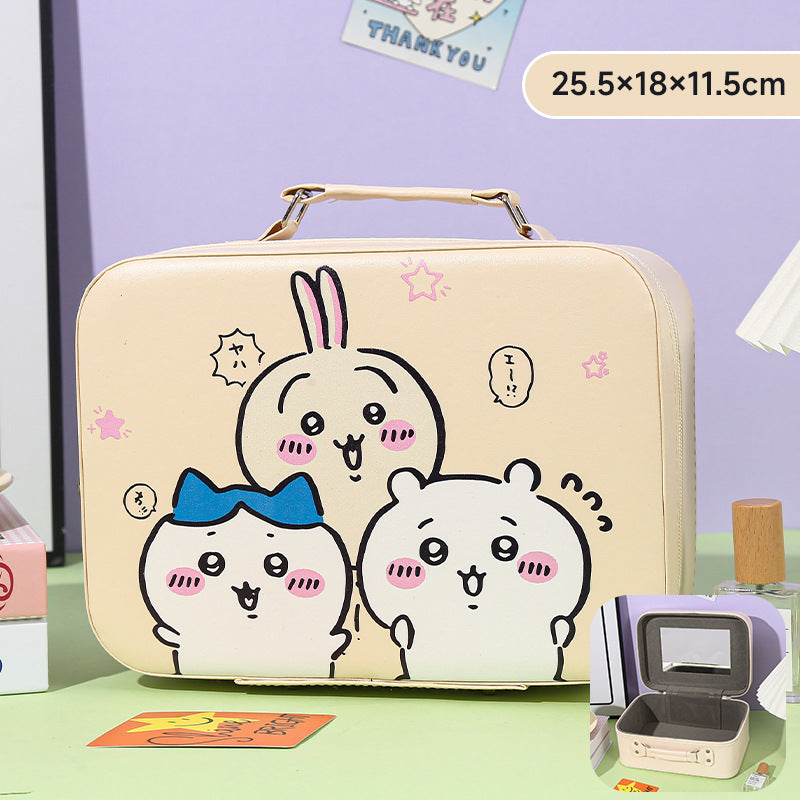 Cartoon Kids Cute Cosmetic Bag Sanrio Travel Portable Large Capacity Mirror Cosmetic Case Cosmetic Storage Box