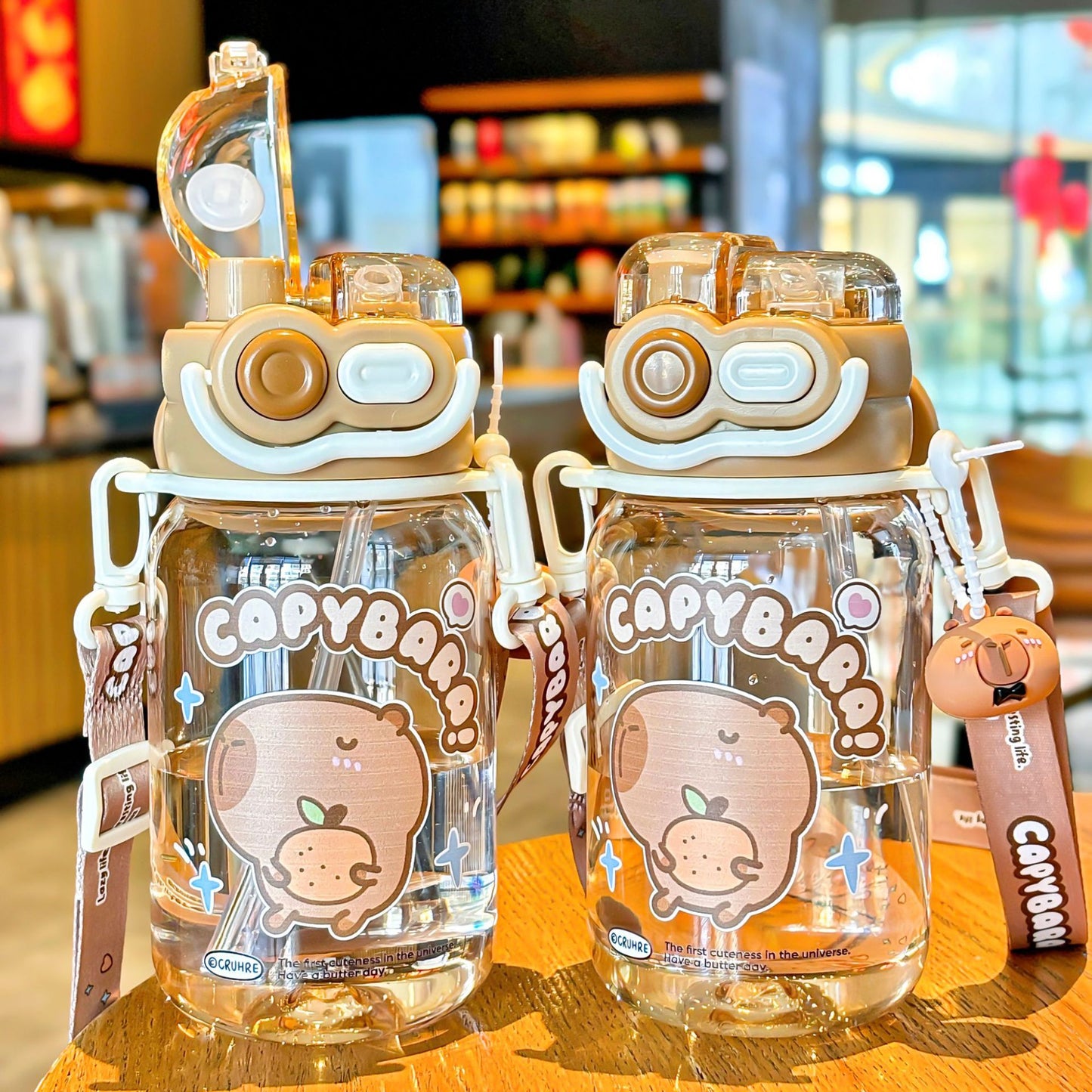 2025 New Capybara Children's Water Cup, Cute Large Capacity Double Drinking Cup, Lock Buckle, Convenient Handle, Straw Cup