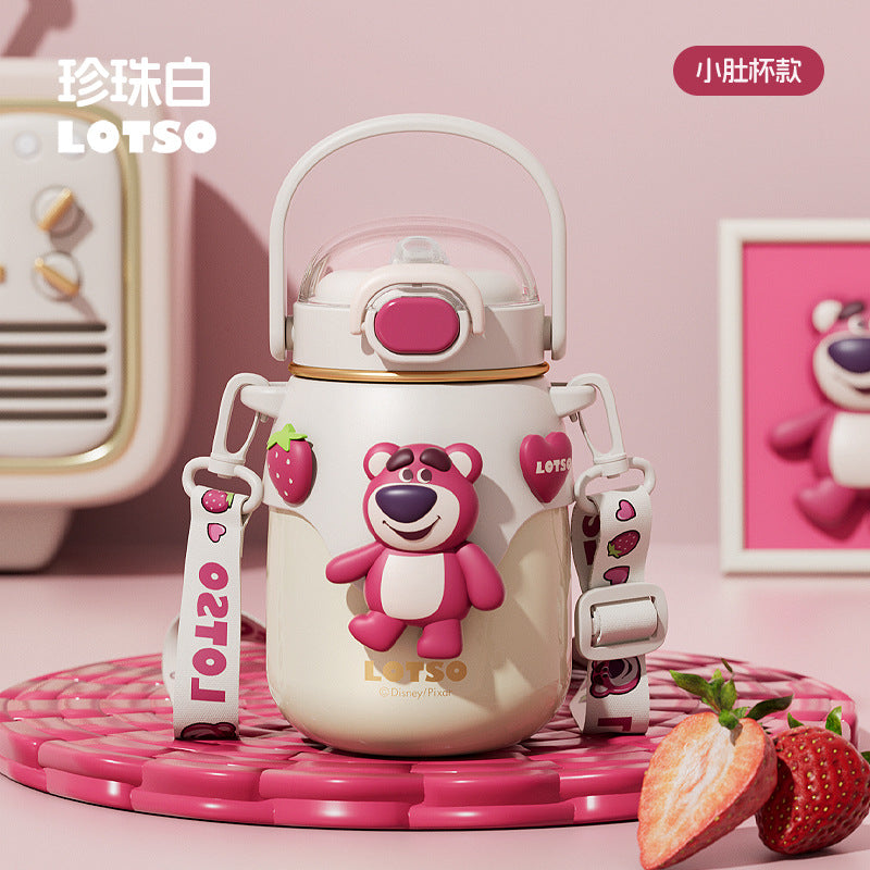 Strawberry Bear Thermos Cup 316 – Large Capacity Doll Design Student Portable Drinking Cup