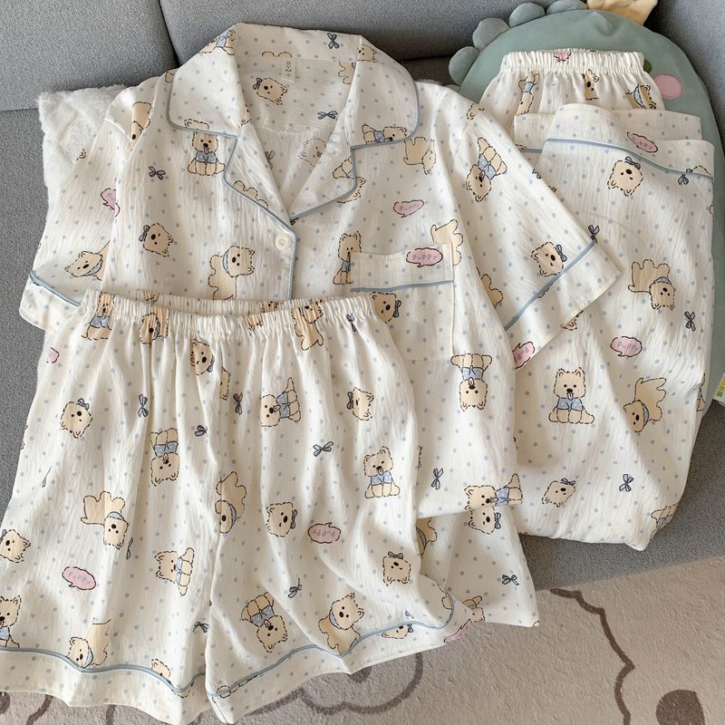 Crayon Shin-chan Pajama Set — Plus Size Lace Doll Collar Three-Piece Loungewear | Short Sleeve Top + Shorts + Long Pants Soft Cloud Cotton Sleepwear for Women & Men Spring Summer 2025