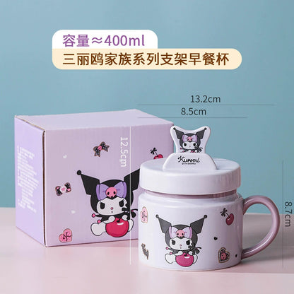 Sanrio Hello Kitty Phone Holder Cup – Cute Cartoon Kuromi Ceramic Mug with Lid & Handle