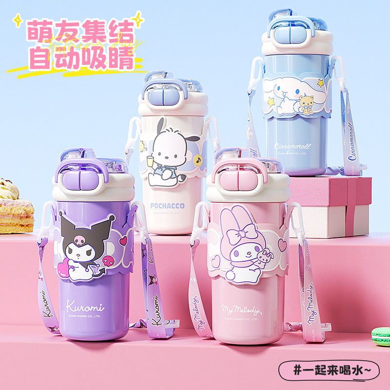 Sanrio Kids Thermos Cup 316 Stainless Steel – Large Capacity Double-Drink Portable Lock Cup for Girls