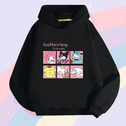Sanrio Kuromi Girls Lightweight Hooded Sweatshirt Jacket - Kawaii Cartoon Long Sleeve Pullover for Kids (Spring Autumn)