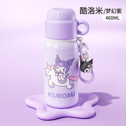 Sanrio Family Cartoon Thermos Cup – Silk-Screen Double-Drink Mug with Rope Strap, Portable
