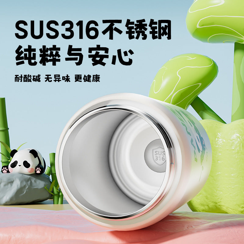 2025 New Panda Children's Thermos Mug 316 Stainless Steel Girls' High-Value Water Cup Double Drinking Cup Students