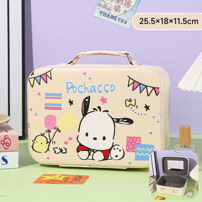 Cartoon Kids Cute Cosmetic Bag Sanrio Travel Portable Large Capacity Mirror Cosmetic Case Cosmetic Storage Box