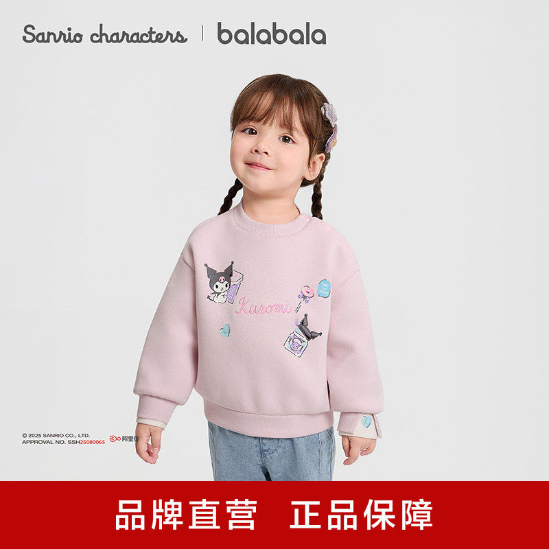 Kuromi Inspired Girls Faux Two-Piece Sweatshirt – Soft Cotton Blend Pullover for Autumn Winter