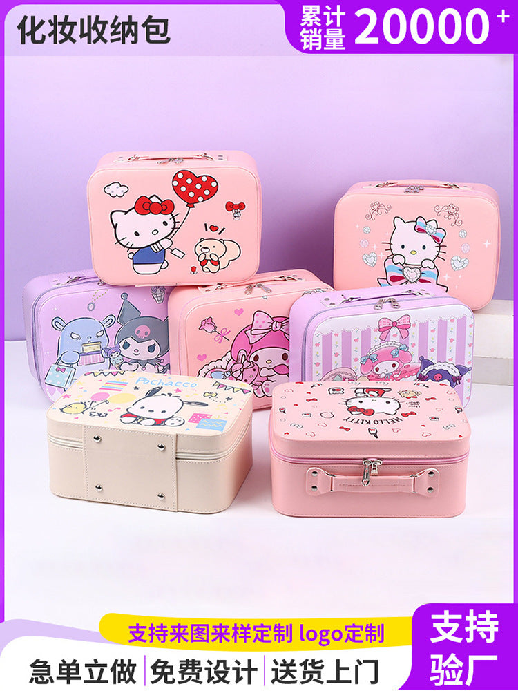Cartoon Kids Cute Cosmetic Bag Sanrio Travel Portable Large Capacity Mirror Cosmetic Case Cosmetic Storage Box