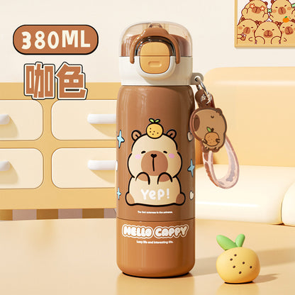 Capybara Kids Stainless Steel Thermos Cup 316 – Double-Drink Portable Cup with Carry Ring