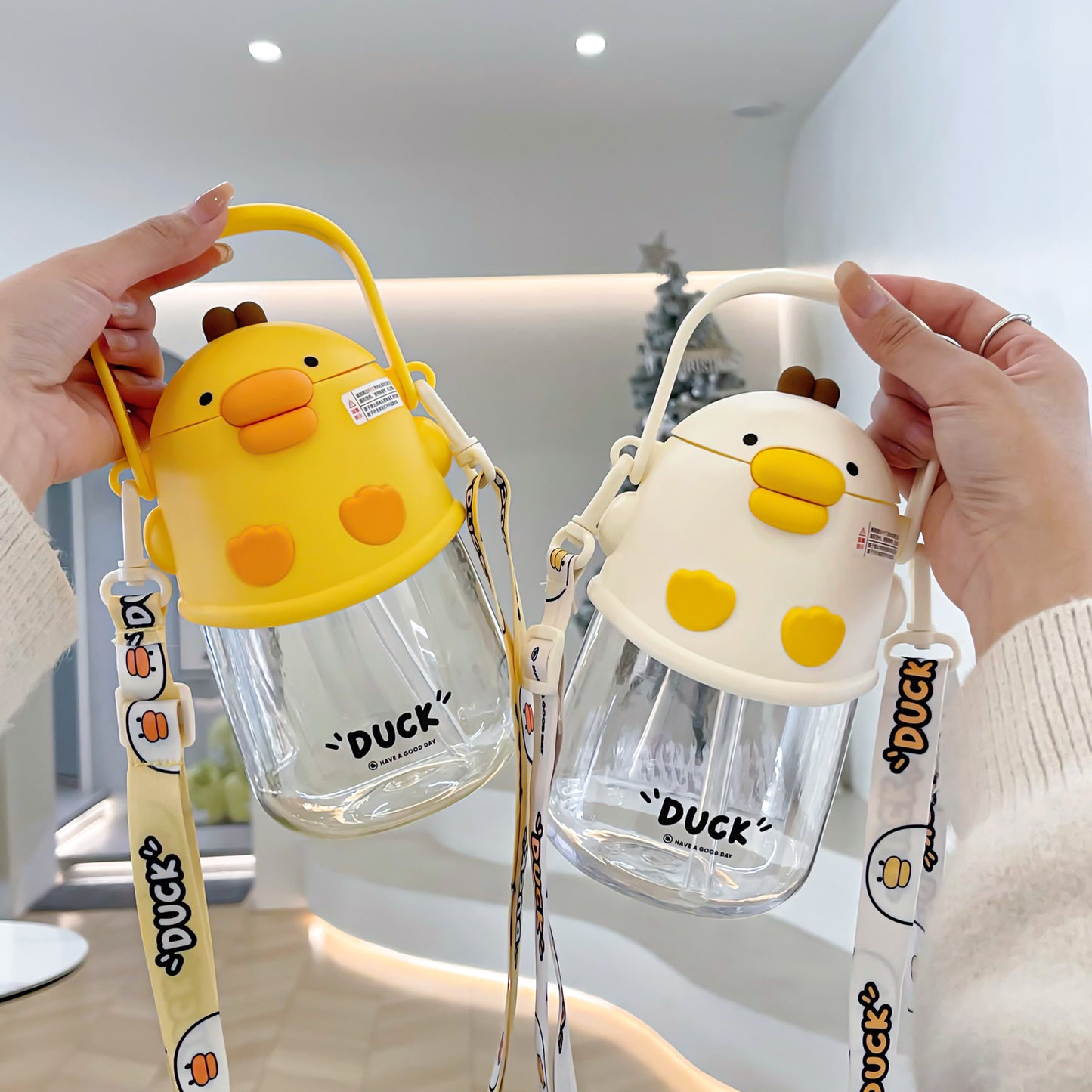 Cute Dudu Duck Plastic Cup – Silicone Spout Large Capacity Kids Water Cup with Handle