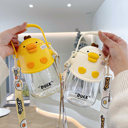Cute Dudu Duck Plastic Cup – Silicone Spout Large Capacity Kids Water Cup with Handle