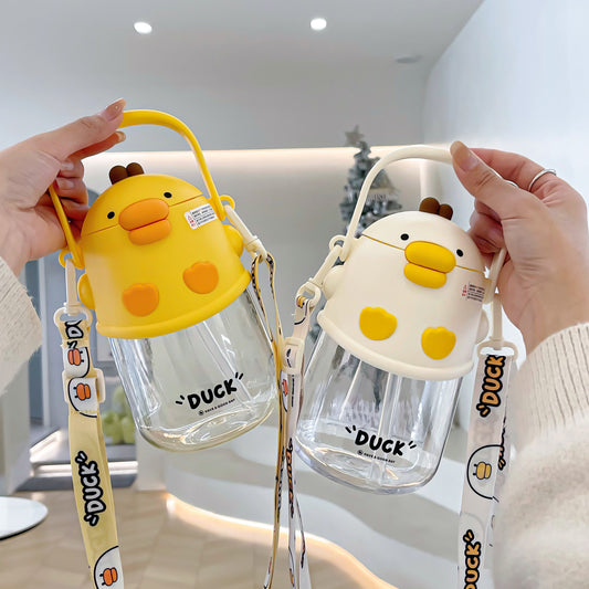 Cute Dudu Duck Plastic Cup – Silicone Spout Large Capacity Kids Water Cup with Handle