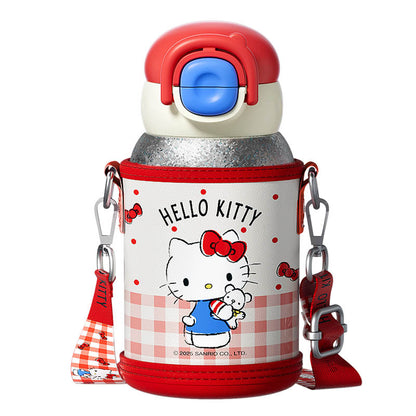 Cute pure titanium cup double drink children's thermos cup independent cup sleeve adjustable cup cord for easy carrying of water cups