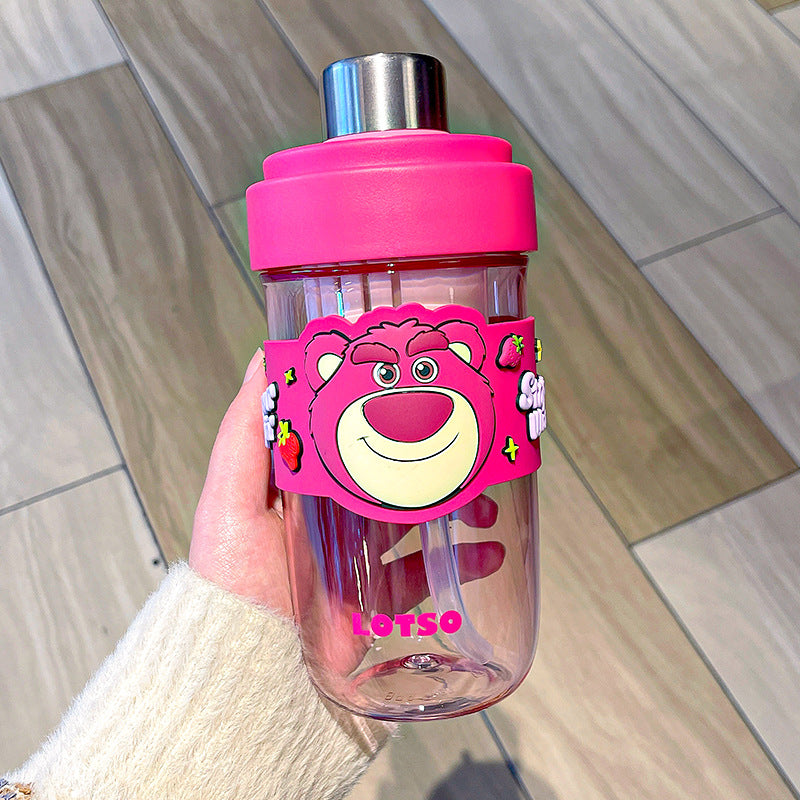 Sanrio Cartoon Plastic Water Cup with Straw – Trendy Fruit Tea Design, Large Capacity Sports Cup