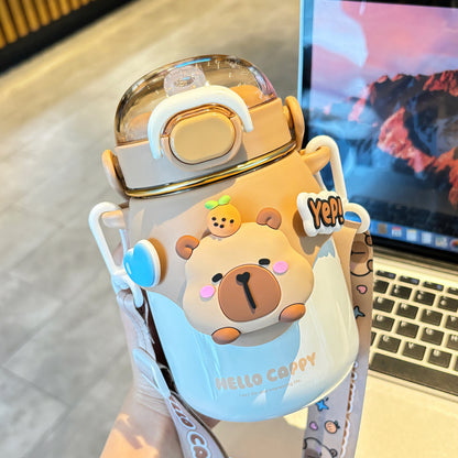 Capybara Cartoon Thermos Cup 316 Stainless Steel – Double-Drink Kids Insulated Cup with Lock Buckle
