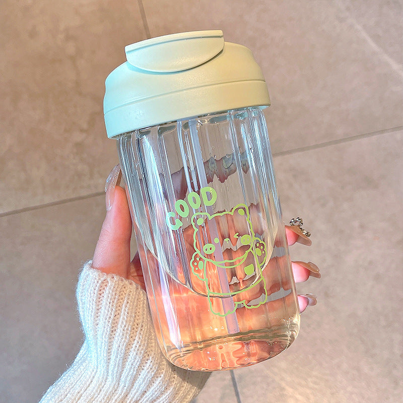 Cartoon student water cup girl summer Internet celebrity straw glass convenient office double drinking cup straw cup