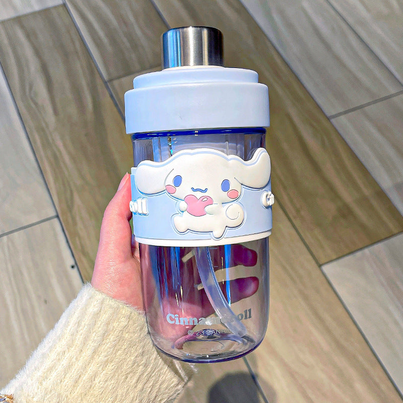 Sanrio Cartoon Plastic Water Cup with Straw – Trendy Fruit Tea Design, Large Capacity Sports Cup