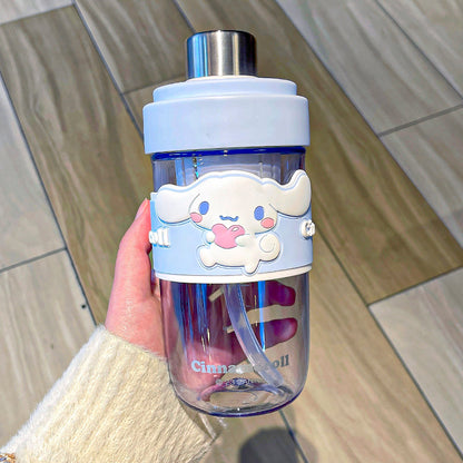 Sanrio Cartoon Plastic Water Cup with Straw – Trendy Fruit Tea Design, Large Capacity Sports Cup