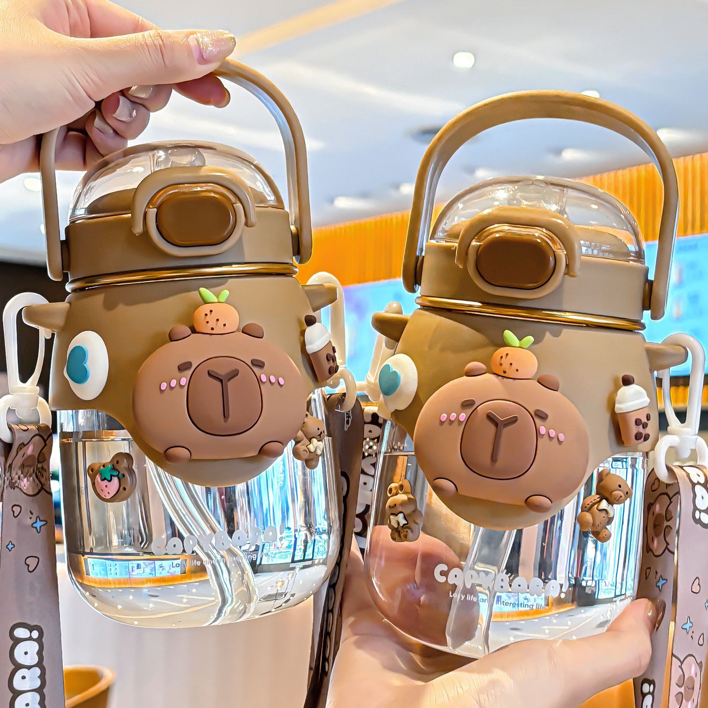 Kapibala water cups, large-capacity, high-value, big-bellied cups, straw cups, cute and convenient plastic cups for girls