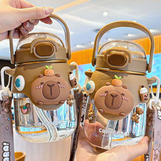 Kapibala water cups, large-capacity, high-value, big-bellied cups, straw cups, cute and convenient plastic cups for girls