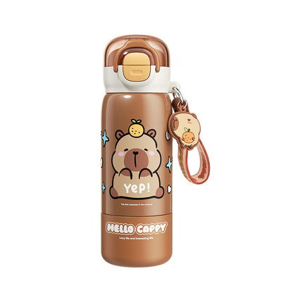Capybara Kids Stainless Steel Thermos Cup 316 – Double-Drink Portable Cup with Carry Ring