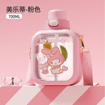 Sanrio Sugar Cube Plastic Cup Girls Cartoon Cute Portable Silicone Straw Large Capacity Kids Water Cup Students