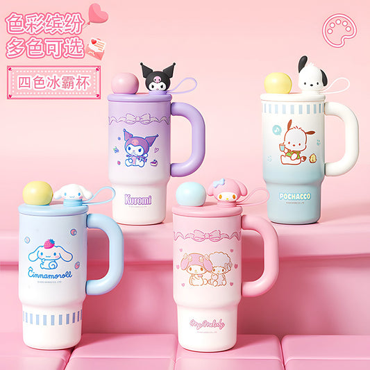 Sanrio Family Gradient Ice Master Cup – Double-Drink Independent Doll Design with Carry Ring