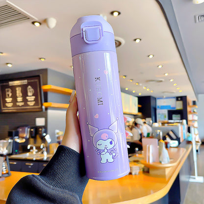 Kuromi gradient color convenient handle thermos cup convenient to carry silk screen design cup double drinking cup