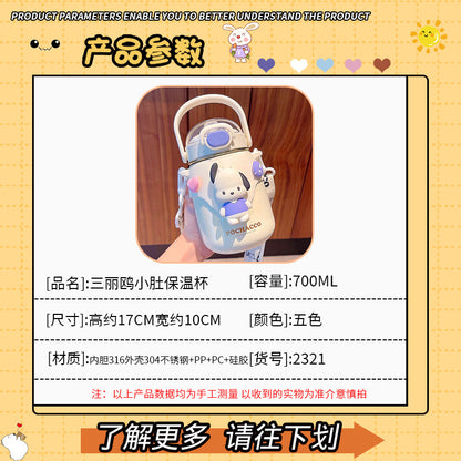 High-value Internet celebrity Sanrio co-branded water cup, adjustable strap cup, large capacity cute girl thermos cup 316