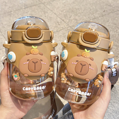 Kapibala water cups, large-capacity, high-value, big-bellied cups, straw cups, cute and convenient plastic cups for girls